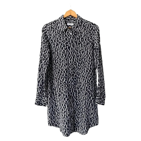 EQUIPMENT Women's Brett Silk Shirtdress Black White Geo Printed Long Sleeve Sz S - Picture 3 of 5